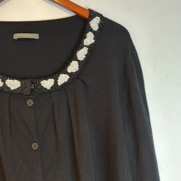 Marina Rinaldi black beaded heart cardigan sweater size large - Picture 11 of 11
